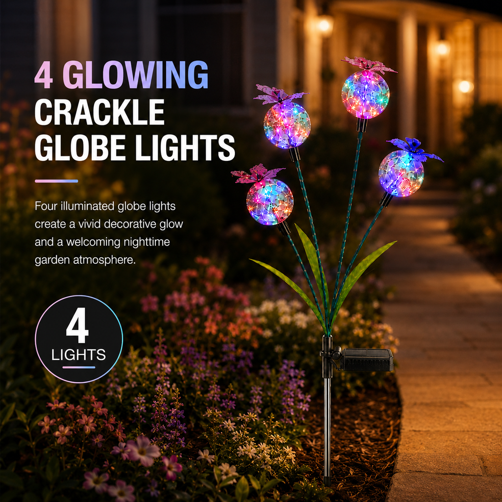 Solar Butterfly Garden Stake Light – 4 Glowing Crackle Globes