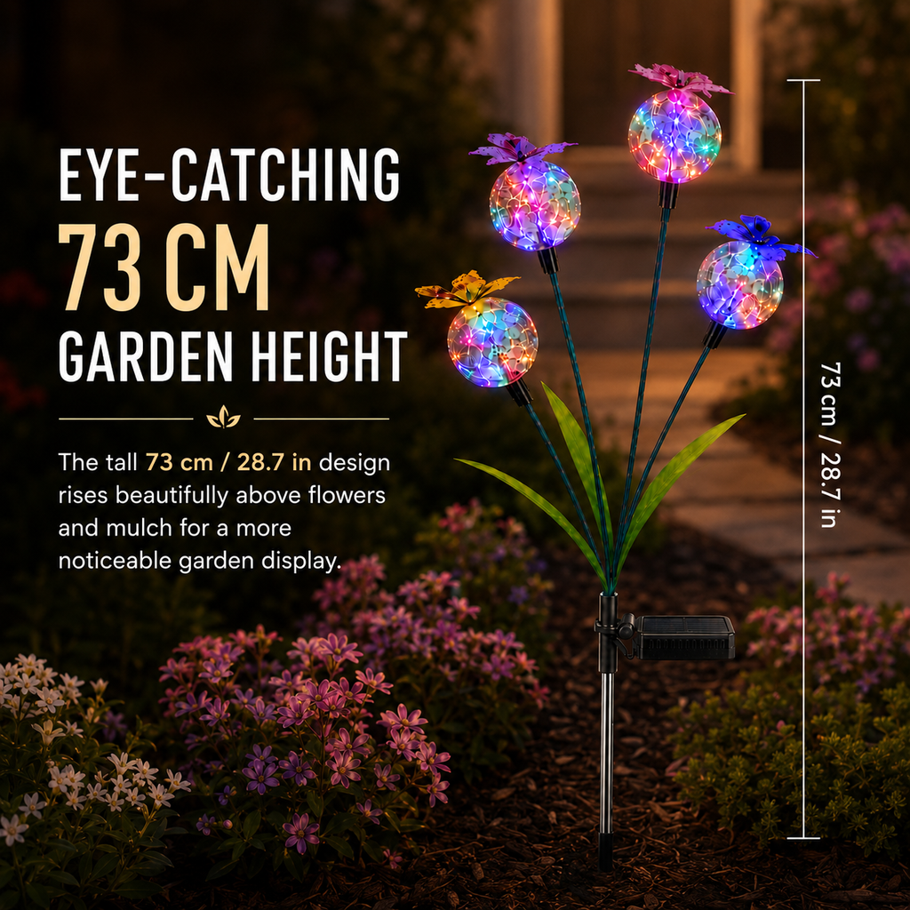 Solar Butterfly Garden Stake Light – 4 Glowing Crackle Globes