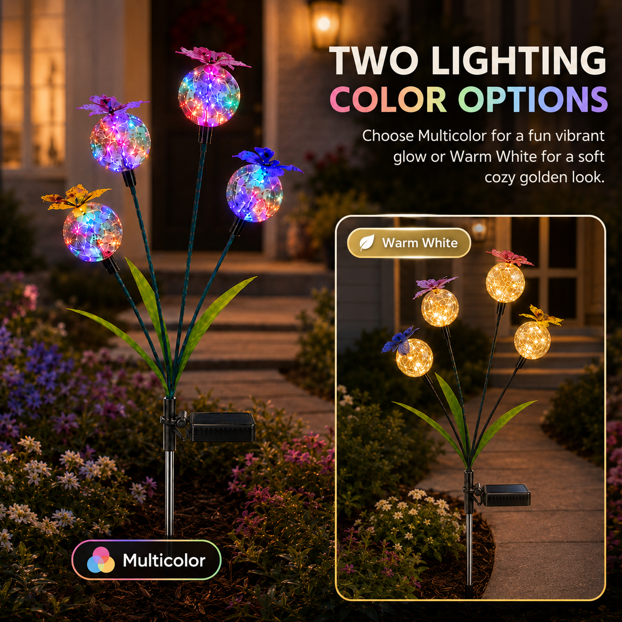 Solar Butterfly Garden Stake Light – 4 Glowing Crackle Globes