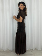 Ruched Waist Sheer Skirt Chiffon Maxi Dress (2 Colours)