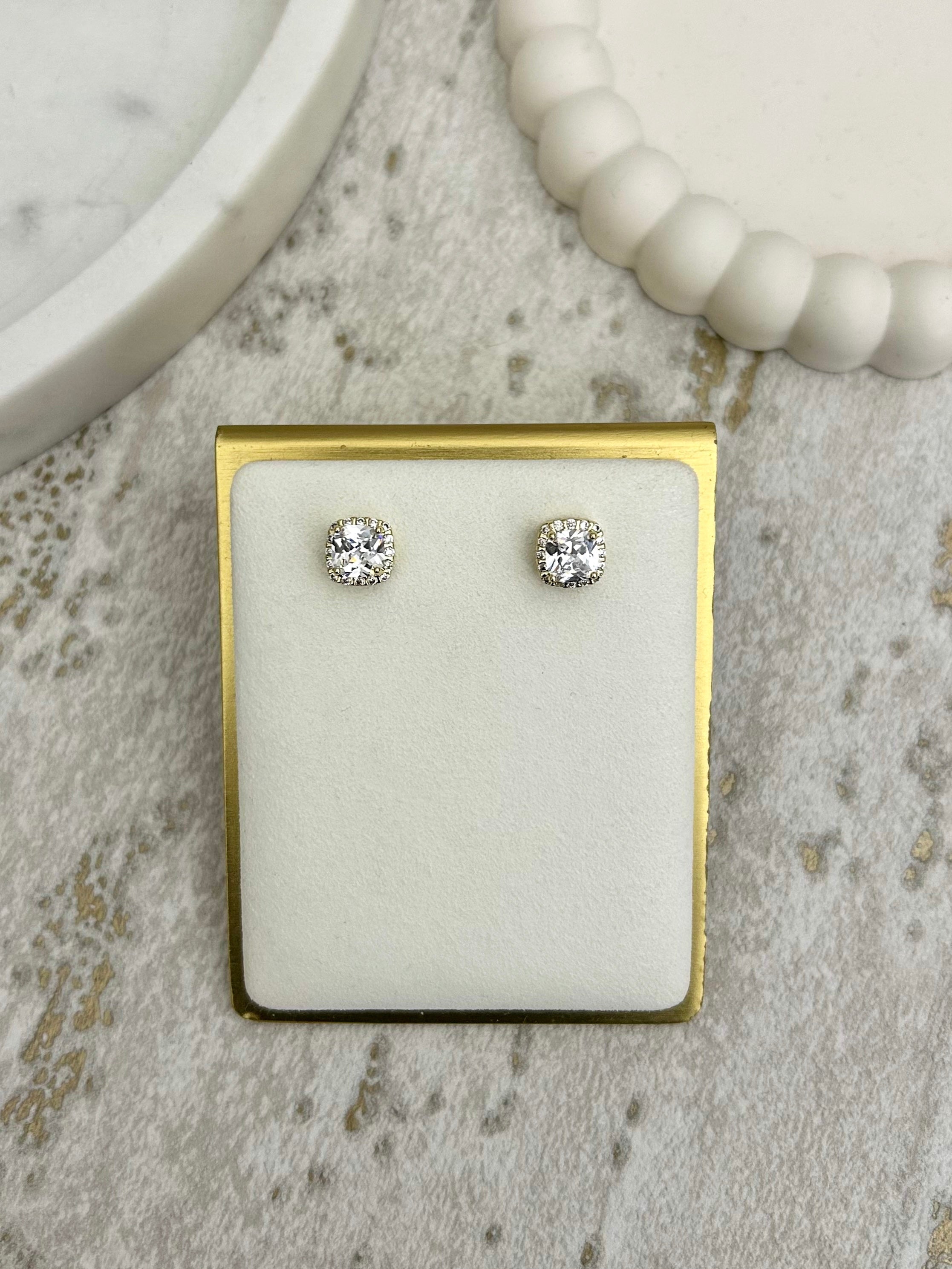 Square Gem Stud Earrings (2 Colours)