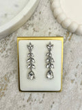 Silver Diamante Leaf Drop Earrings
