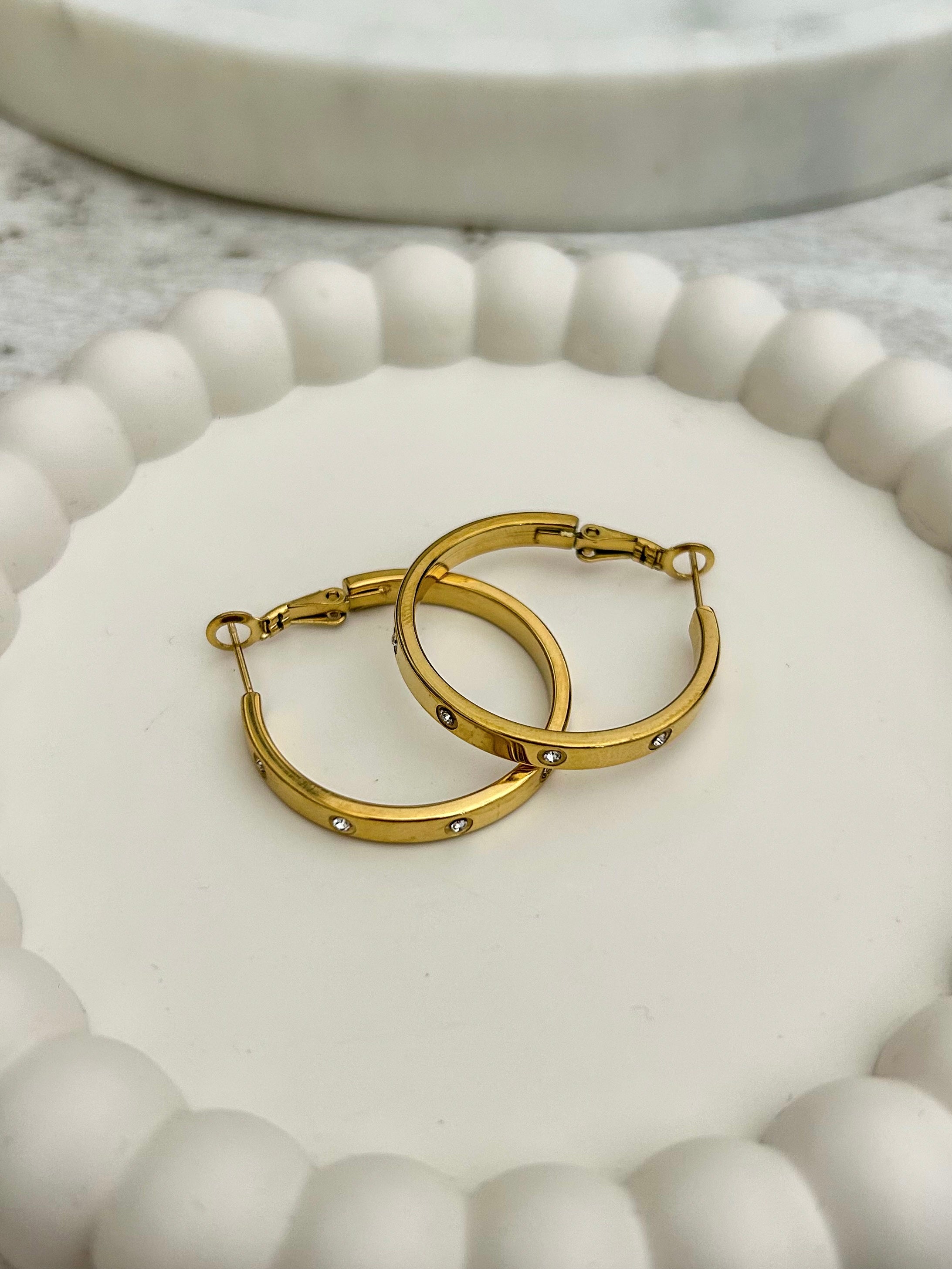 Slim Diamante Studded Hoop Earrings (2 Colours)