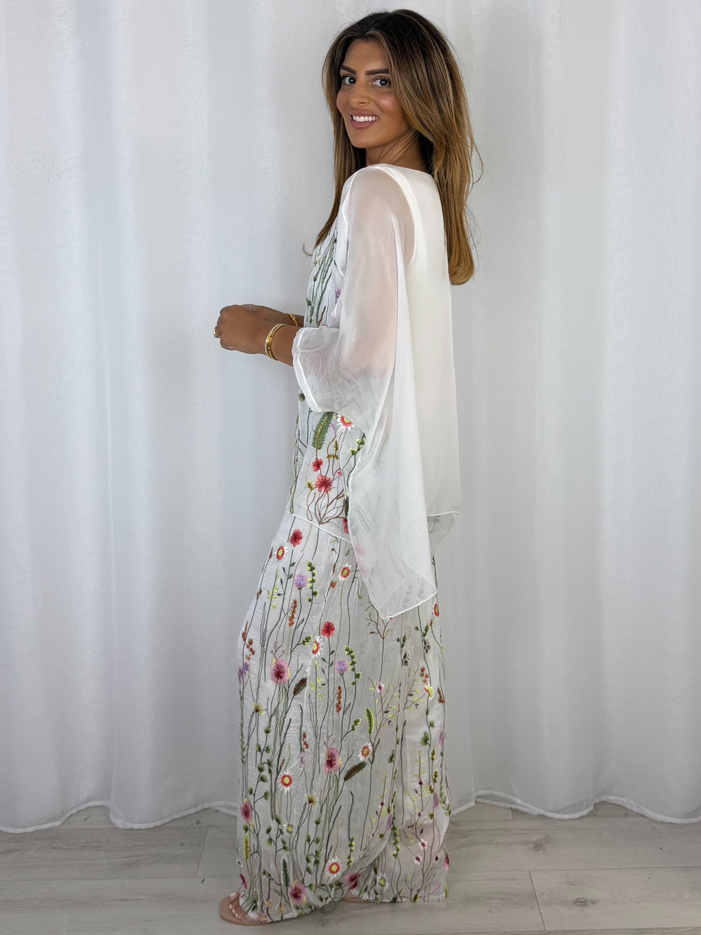 Flower Embroidered Silk Top And Trouser Co-Ord (2 Colours)