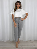 Grey Turn Up Bottom Mom Jeans