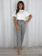 Grey Turn Up Bottom Mom Jeans