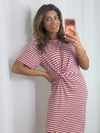 Pink Striped Knot T-Shirt Dress