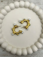 Chunky Emerald & Pearl Detailed Hoops