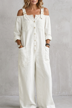 Denimora | Off-Shoulder Wide-Leg Overalls