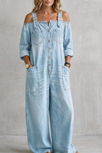 Denimora | Off-Shoulder Wide-Leg Overalls
