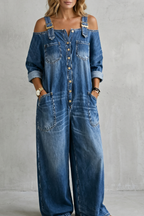 Denimora | Off-Shoulder Wide-Leg Overalls