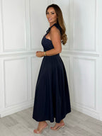 Riviera - Lace Tie-Shoulder Midi Dress (Navy)
