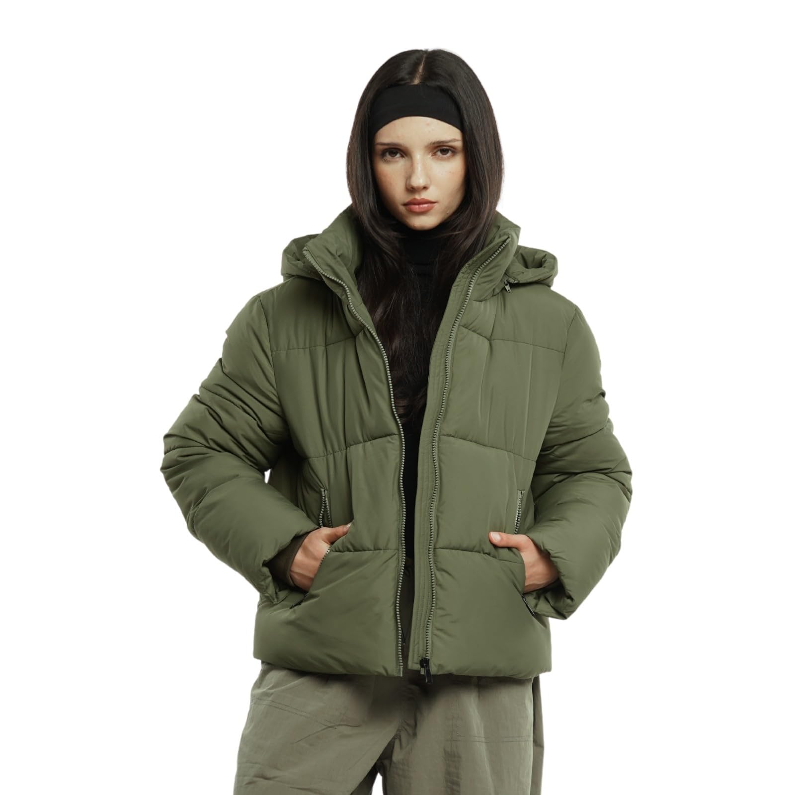 Warm Core Premium Short Puffer Jackets with Removable Hood & Optional Faux Fur Linging, Lady Casual Outerwear Longsleeves Zip Pockets Warm Quilted Coat