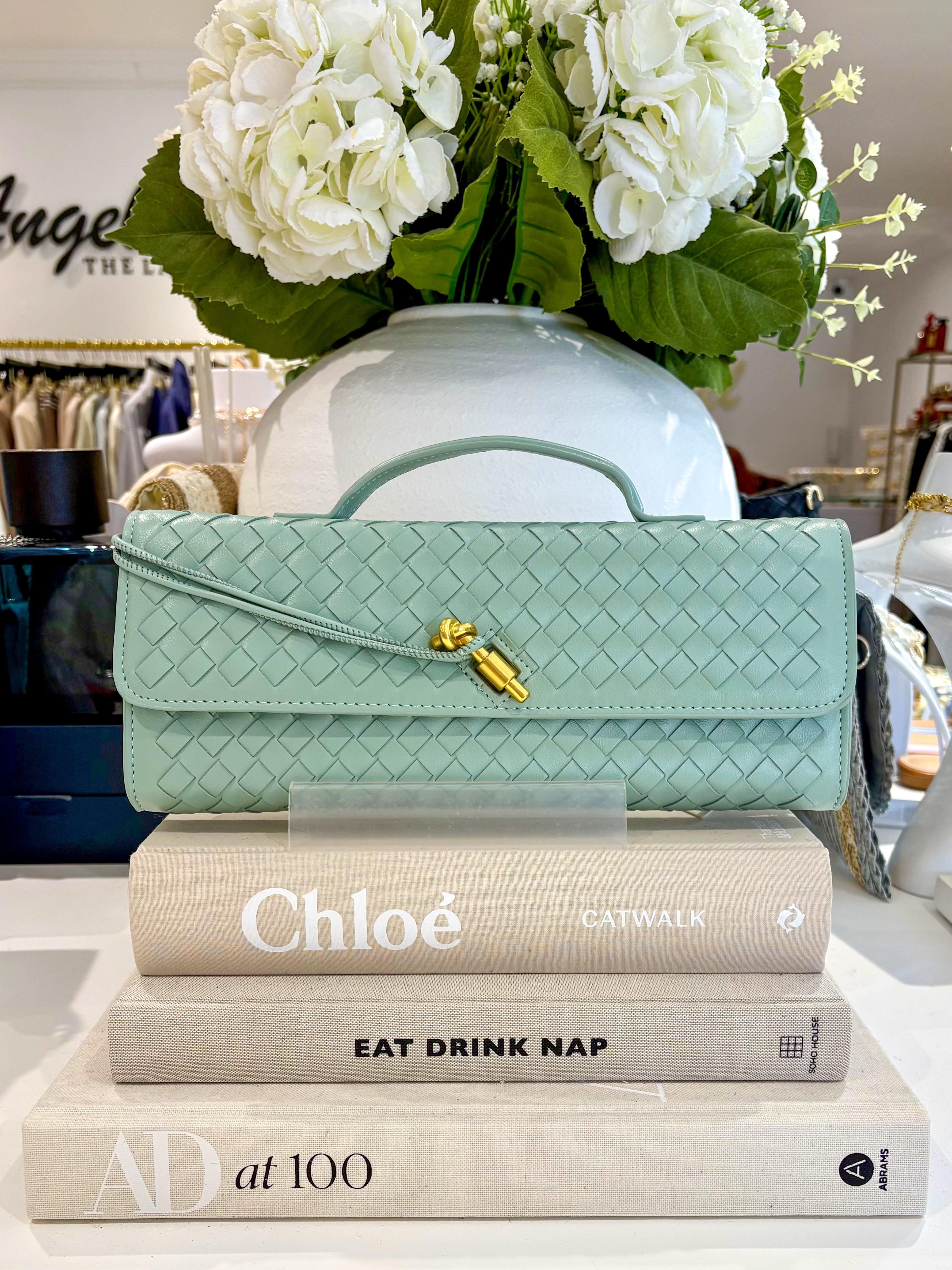 Woven Rectangle Envelope Gold Rod Fasten Clutch Bag (15 Colours)