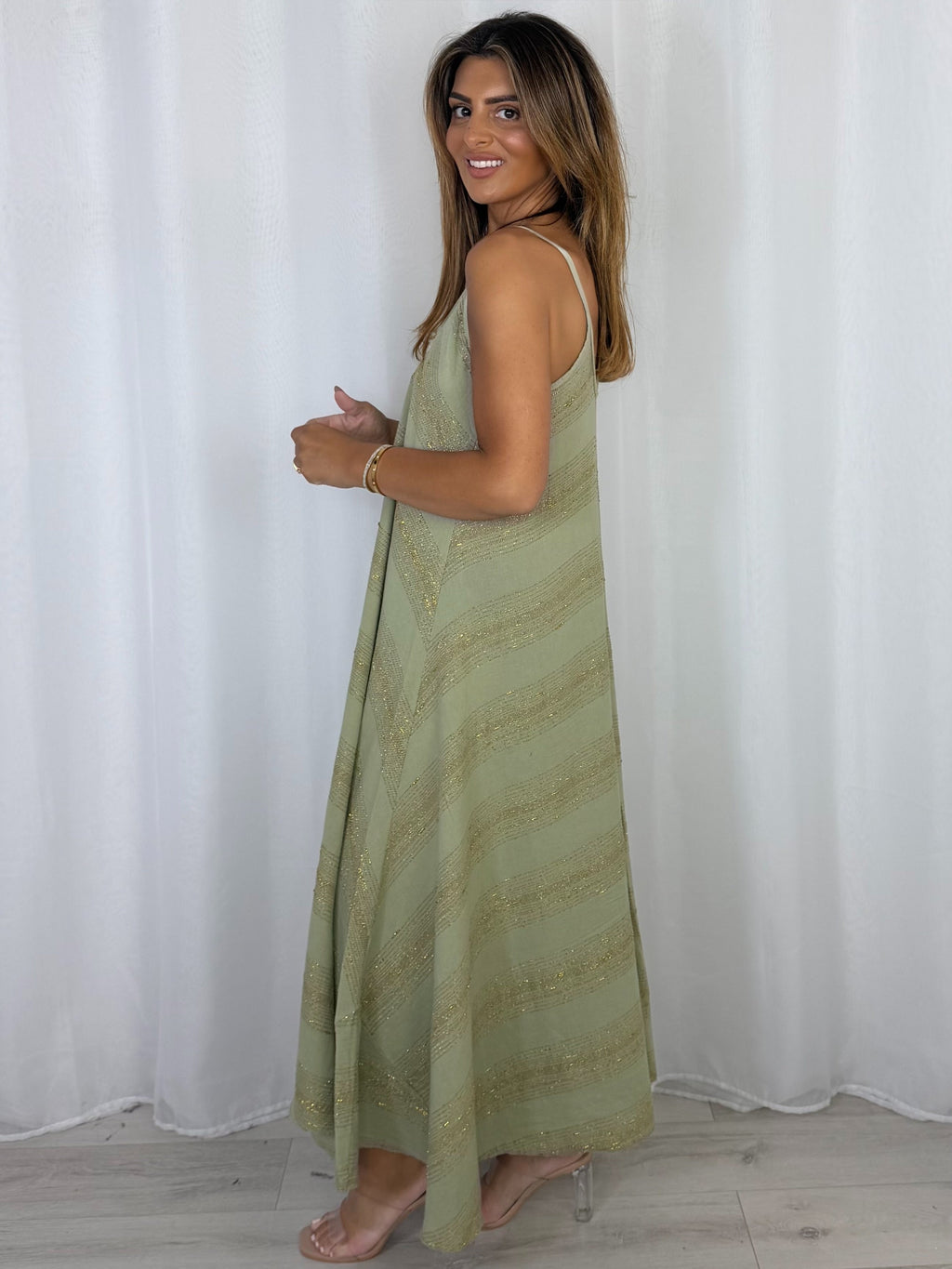 V-Neck Strap Gold Fleck Maxi Dress (5 Colours)