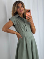 Shoulder Pad Cap Sleeve Midi Dress (7 Colours)