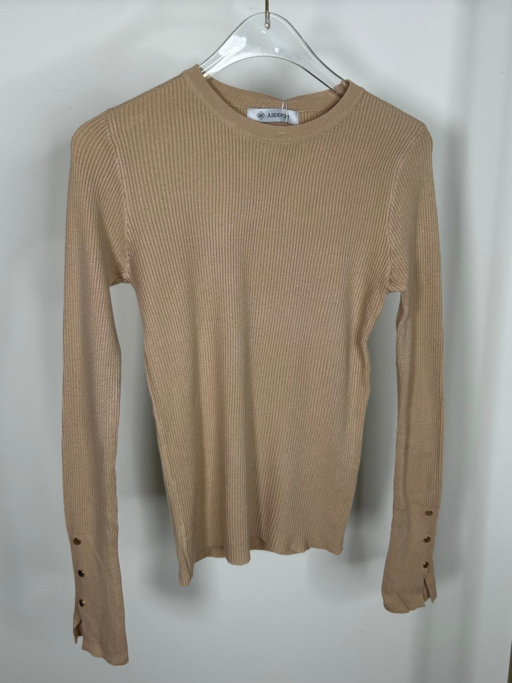 Soft Knit Round Neck Gold Button Sleeve Jumper (3 Colours)