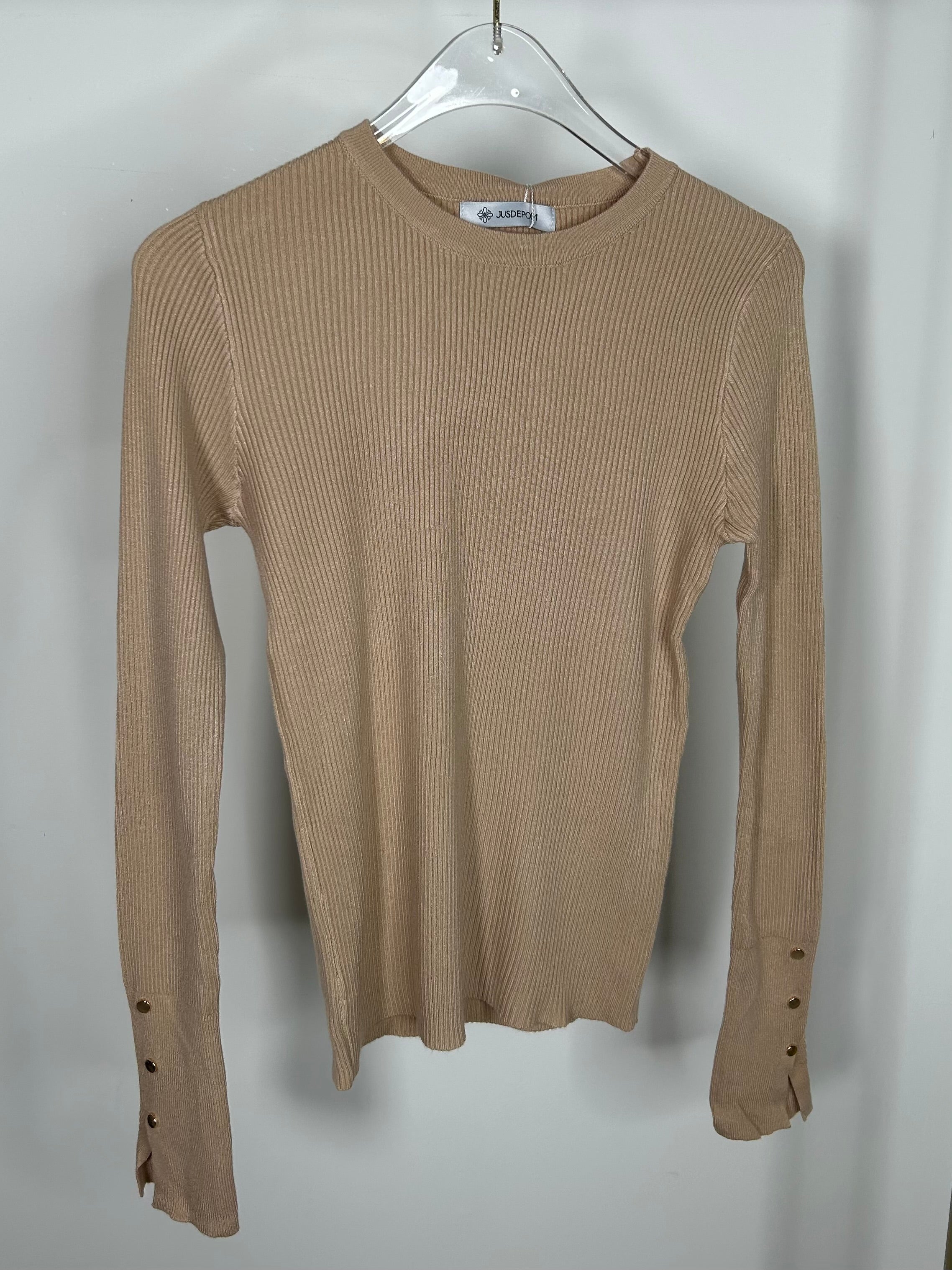 Soft Knit Round Neck Gold Button Sleeve Jumper (3 Colours)