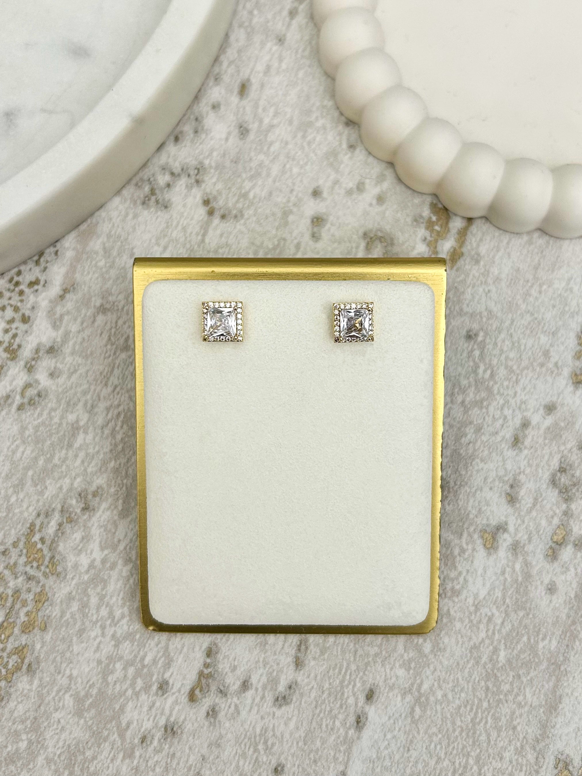 Square Diamante Studded Earrings (2 Colours)