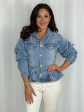 Denim Gold Button Peplum Jacket