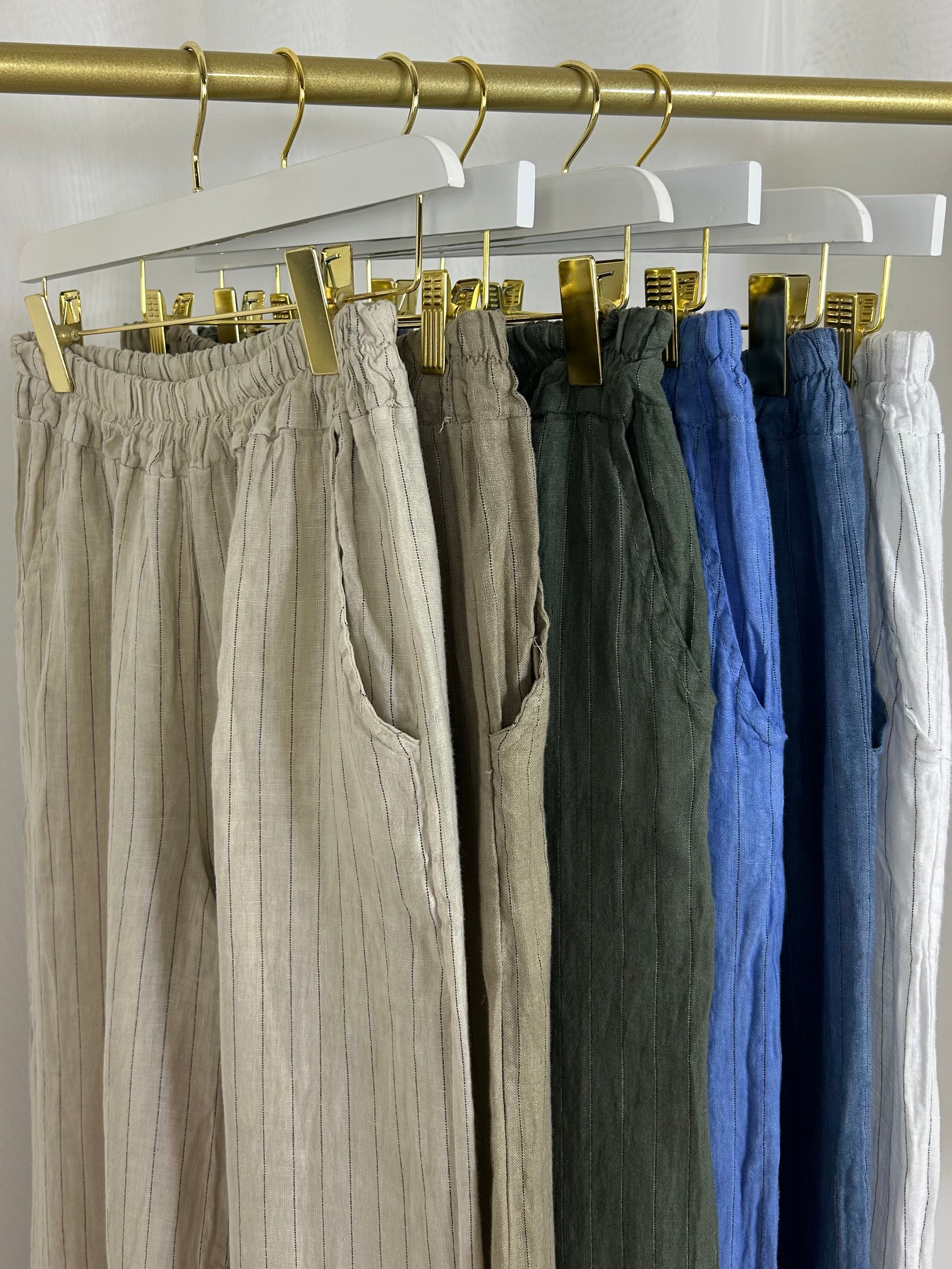 Linen Pinstripe Trousers (7 Colours)