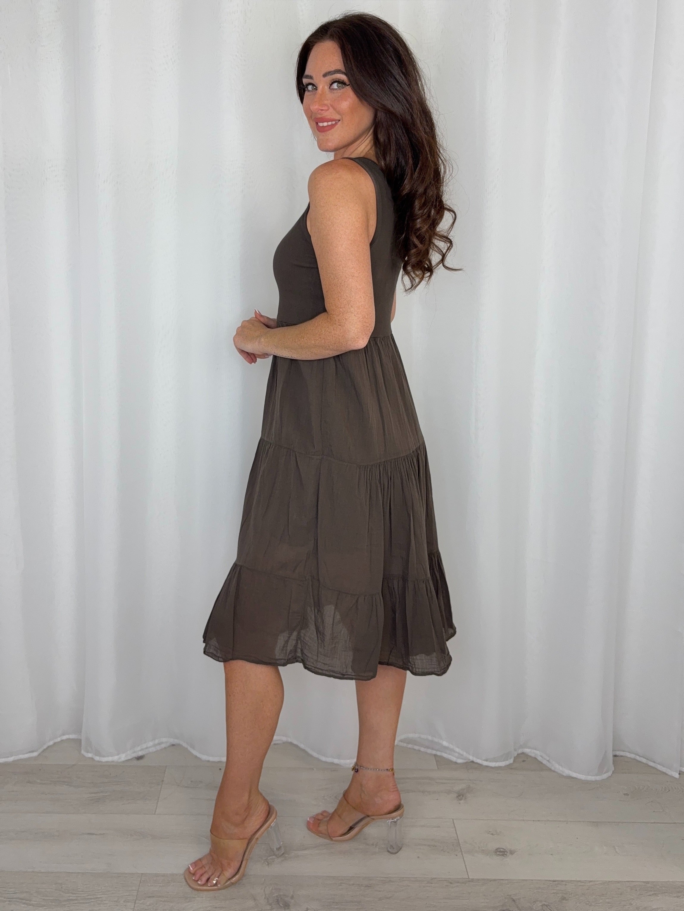 Ribbed Bodice Tiered Midi Dress (6 Colours)