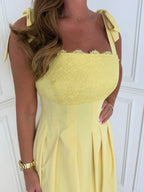 Riviera - Lace Tie-Shoulder Midi Dress (Yellow)