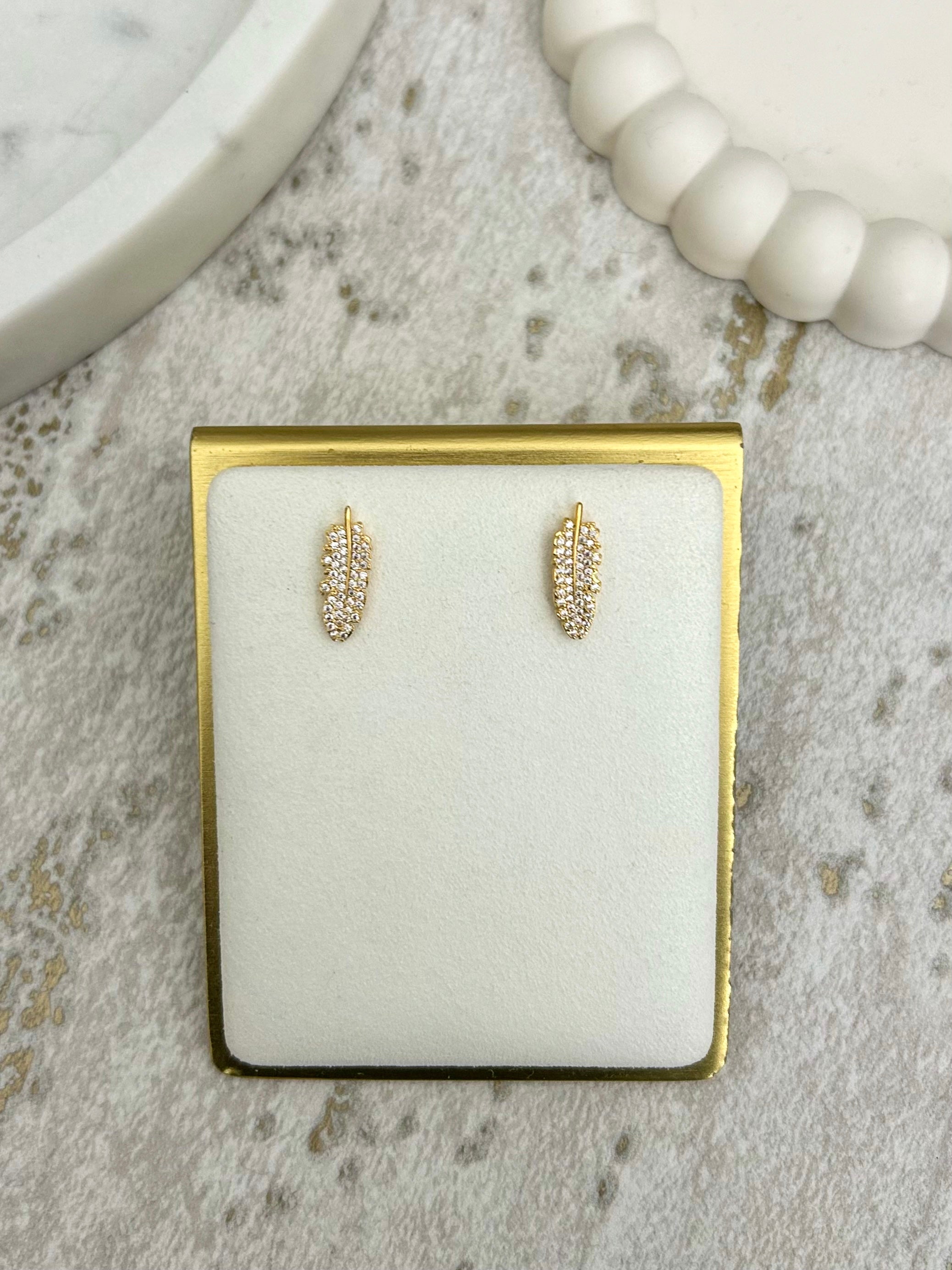 Gold/Diamonté Leaf Earrings