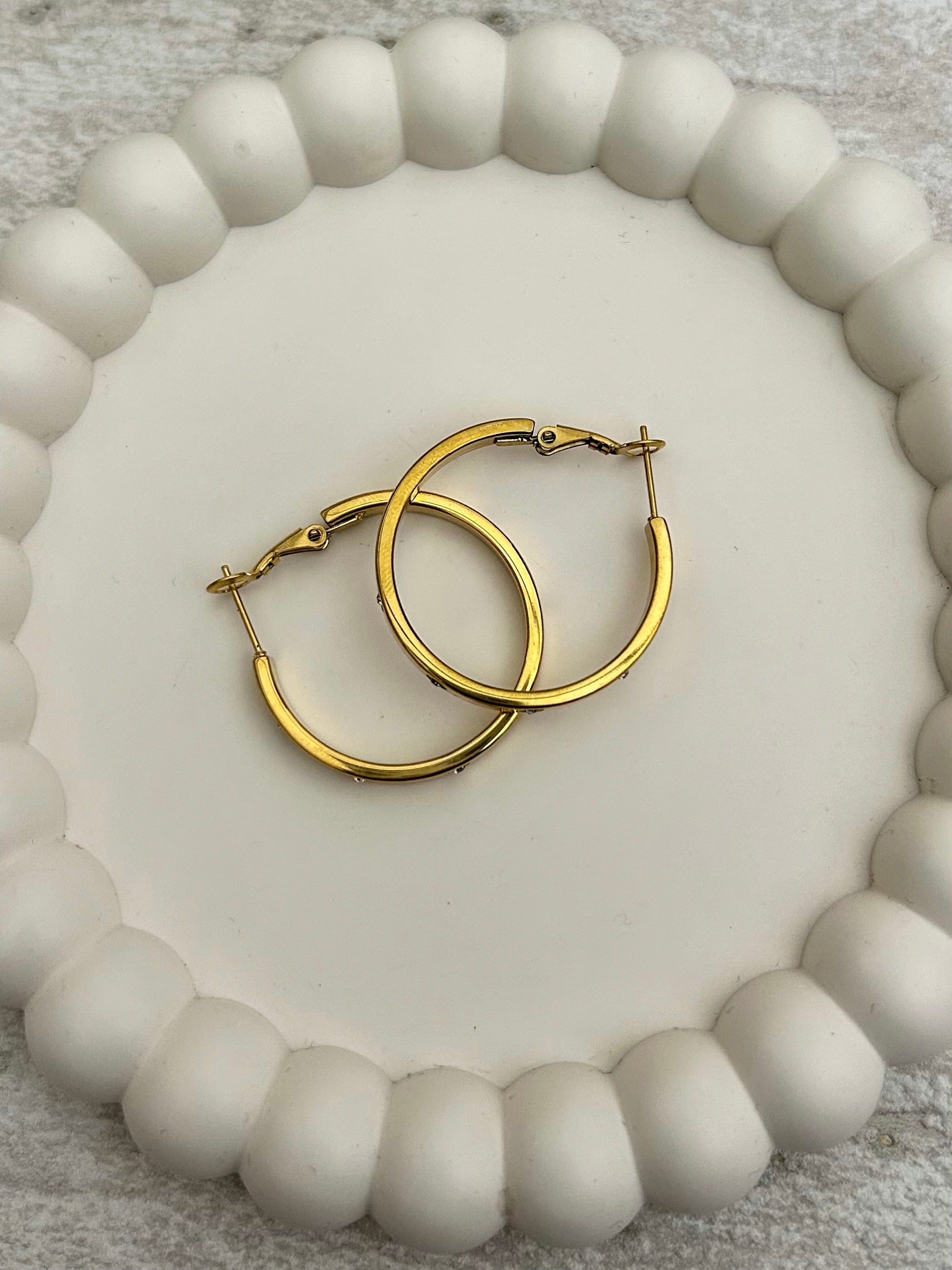 Slim Diamante Studded Hoop Earrings (2 Colours)