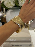 Gold Chunky Ridged Hammered Bangle