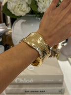 Gold Chunky Ridged Hammered Bangle