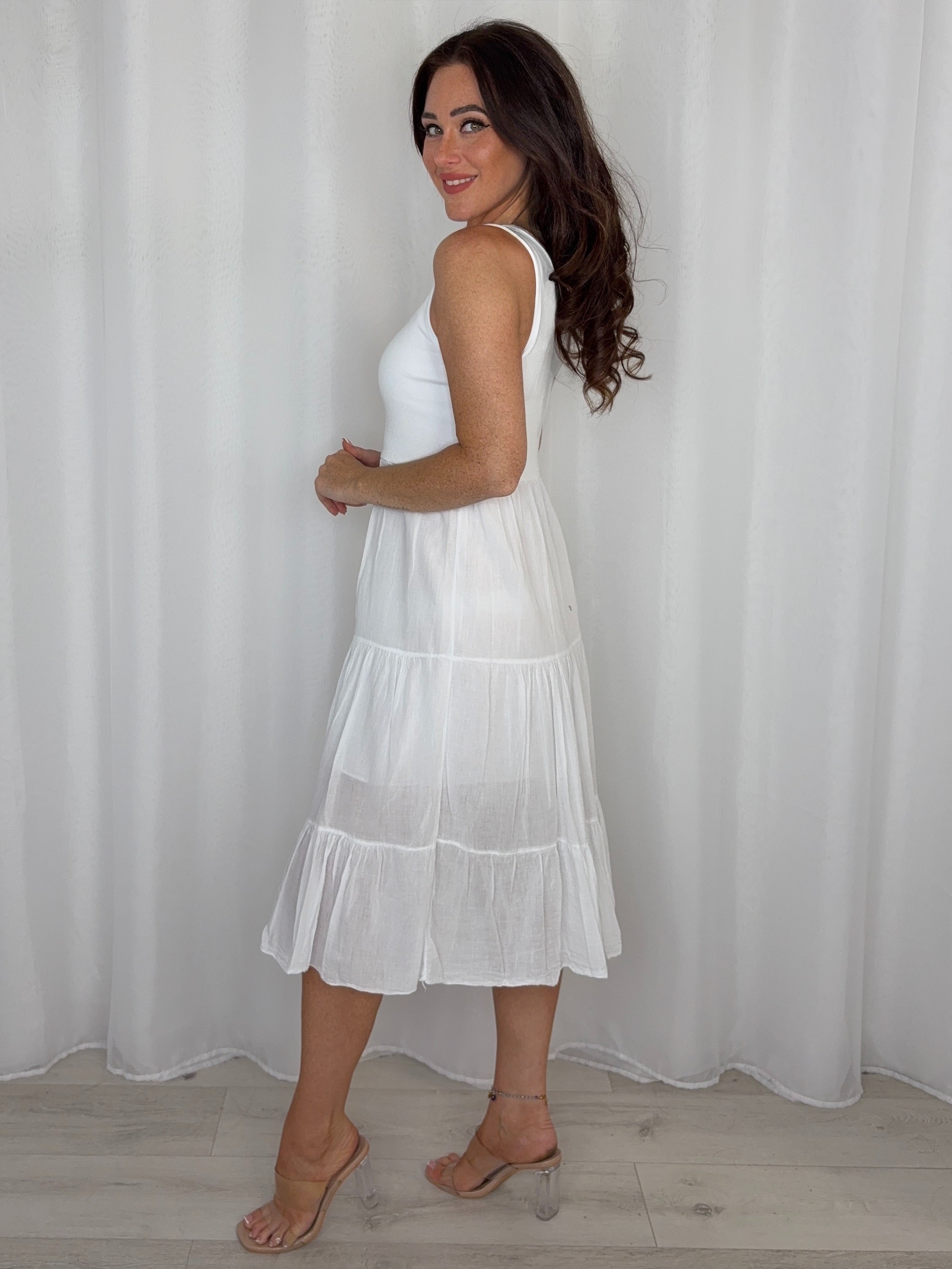 Ribbed Bodice Tiered Midi Dress (6 Colours)
