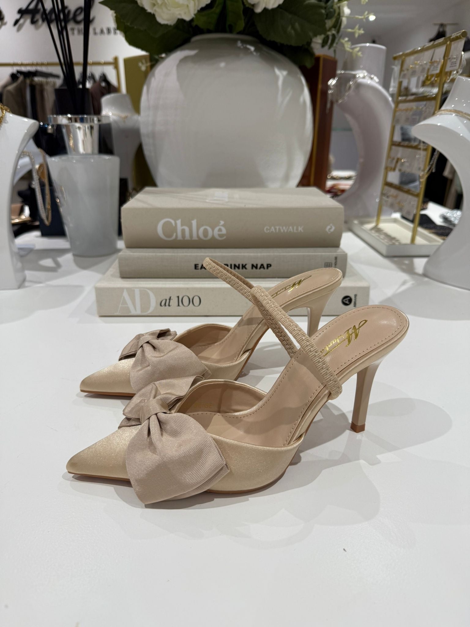 Point Toe Large Bow Sling Back Heel (3 Colours)
