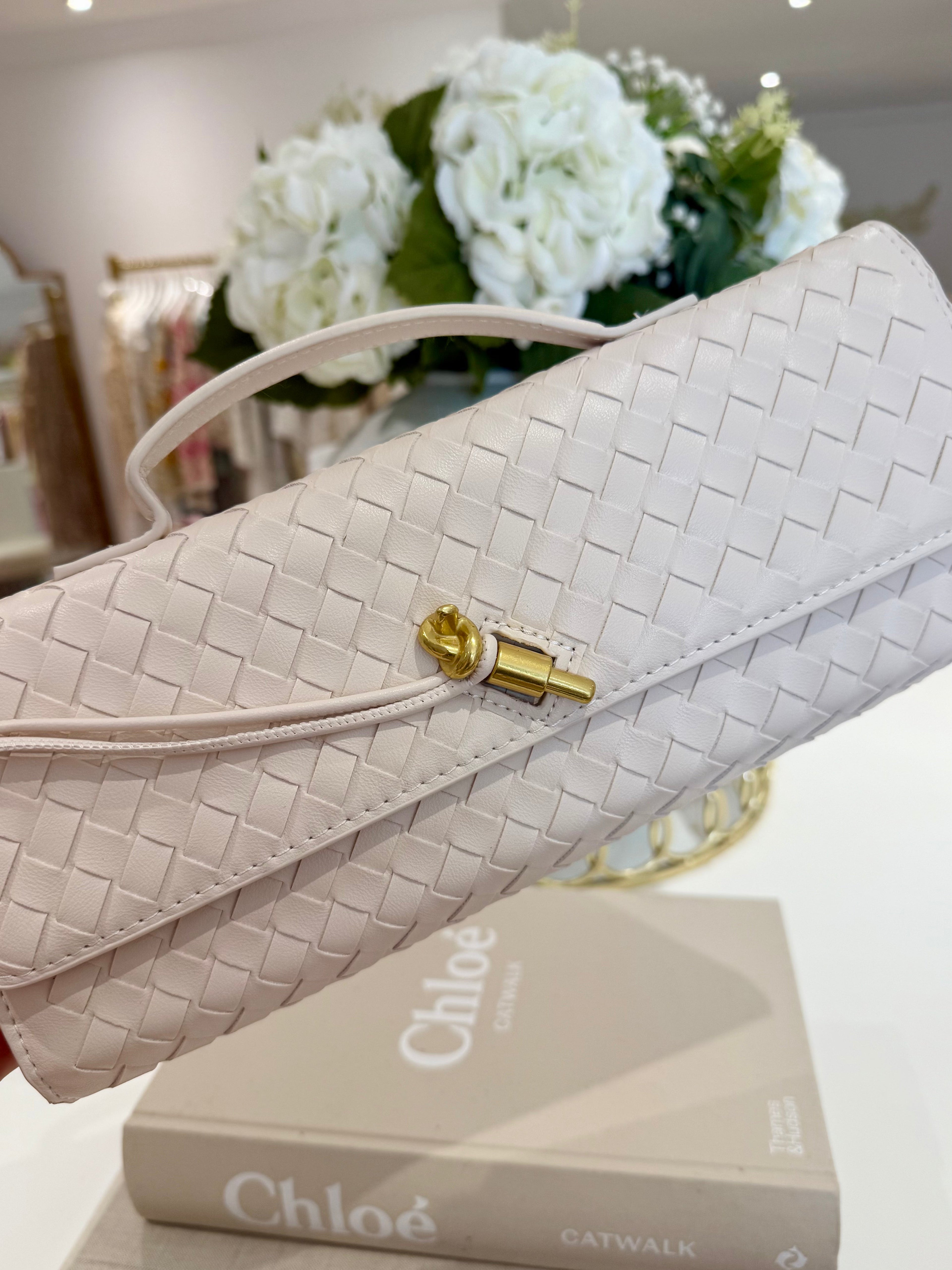 Woven Rectangle Envelope Gold Rod Fasten Clutch Bag (15 Colours)
