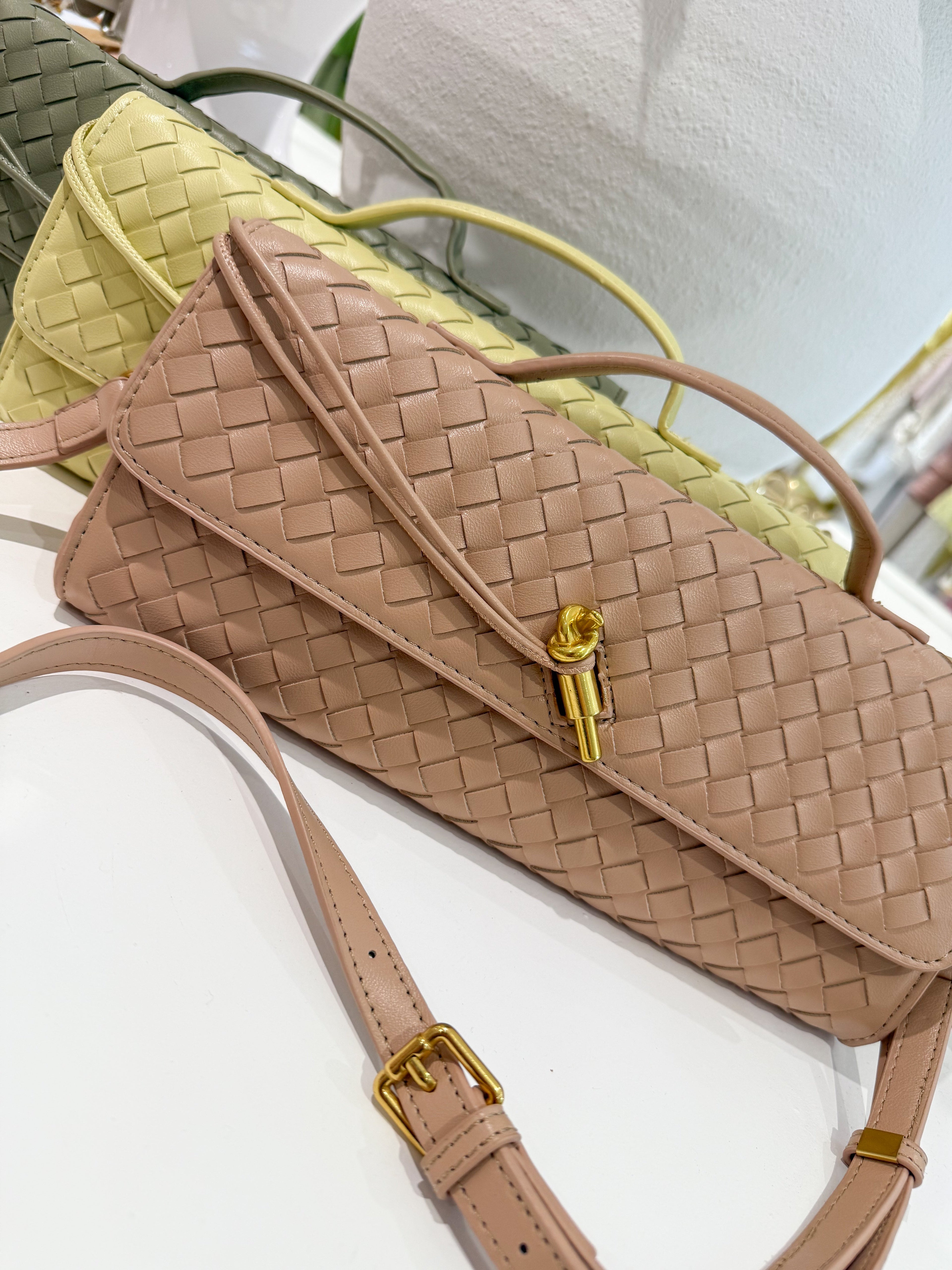 Woven Rectangle Envelope Gold Rod Fasten Clutch Bag (15 Colours)