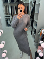 Asira Ribbed Knit Plain Maxi Dress