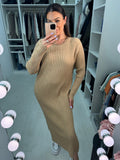 Asira Ribbed Knit Plain Maxi Dress