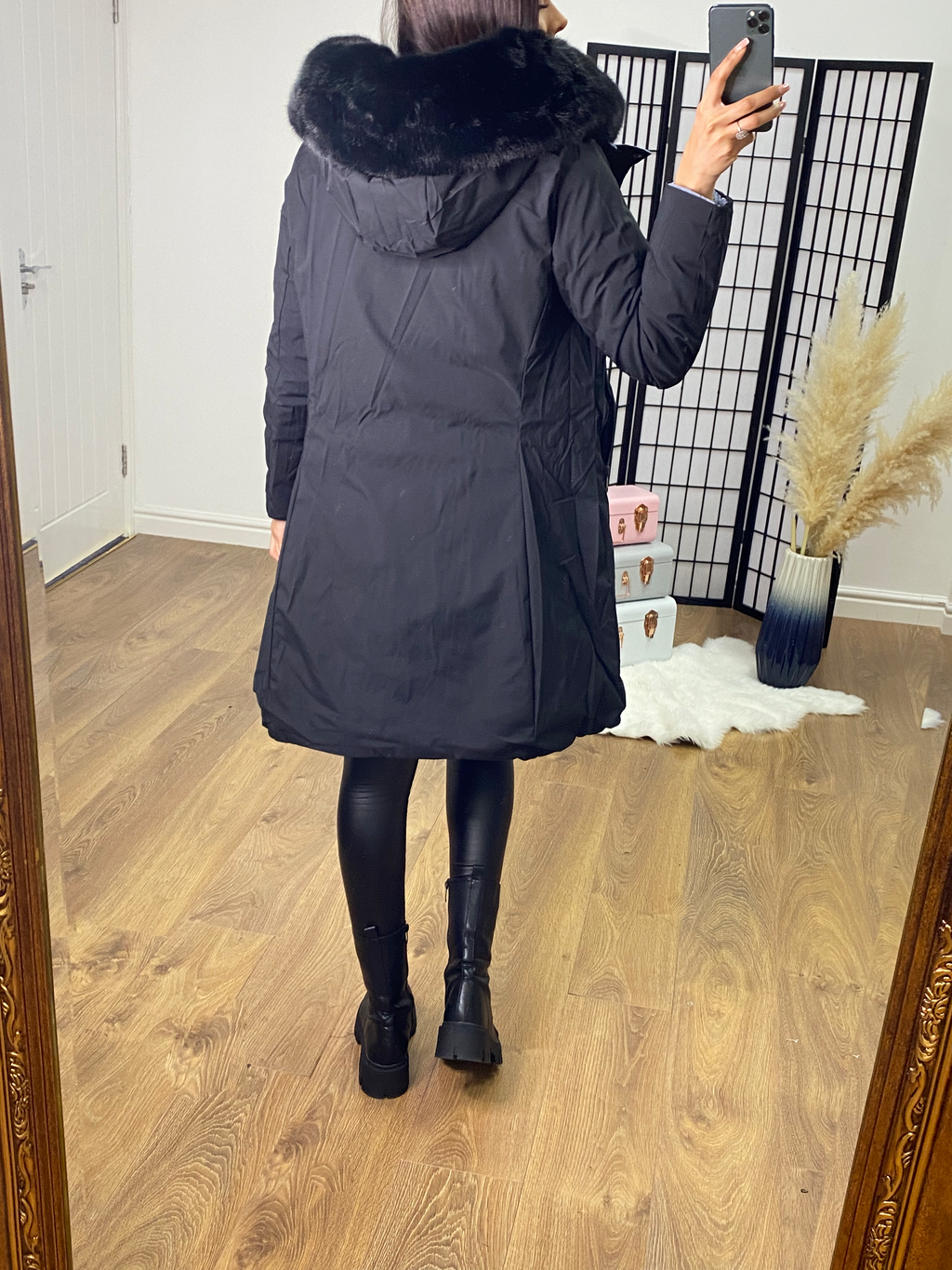 Twilight Reversible Metallic Blue/Black Hooded Coat