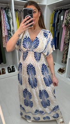 Yasmina Mosaic Print V Neck Magic Maxi Dress