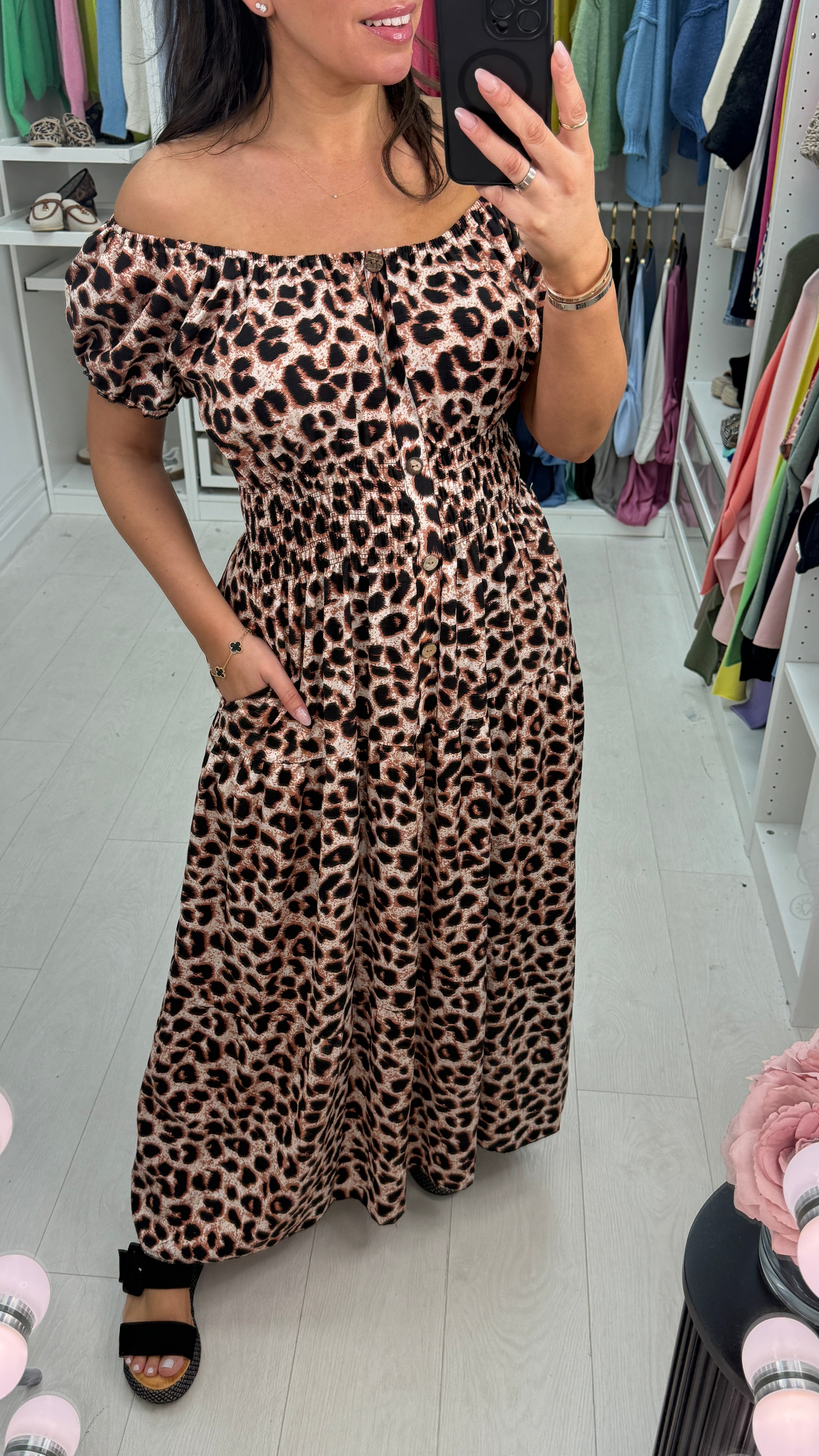 Meggie Leopard Print Button Detailed Maxi Dress