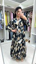 Kelsey V Neck Cheetah Print Smock Maxi Dress