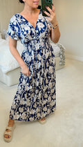 Narice Floral Print Shirred Waist Magic Maxi Dress