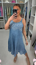 Nessa Embroidered Loose Fit Denim Dress