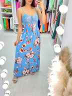 Rojda Crochet Bust Floral Print Maxi Dress