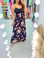 Rojda Crochet Bust Floral Print Maxi Dress