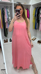 Carly Plain Elasticated Back Strappy Maxi Dress