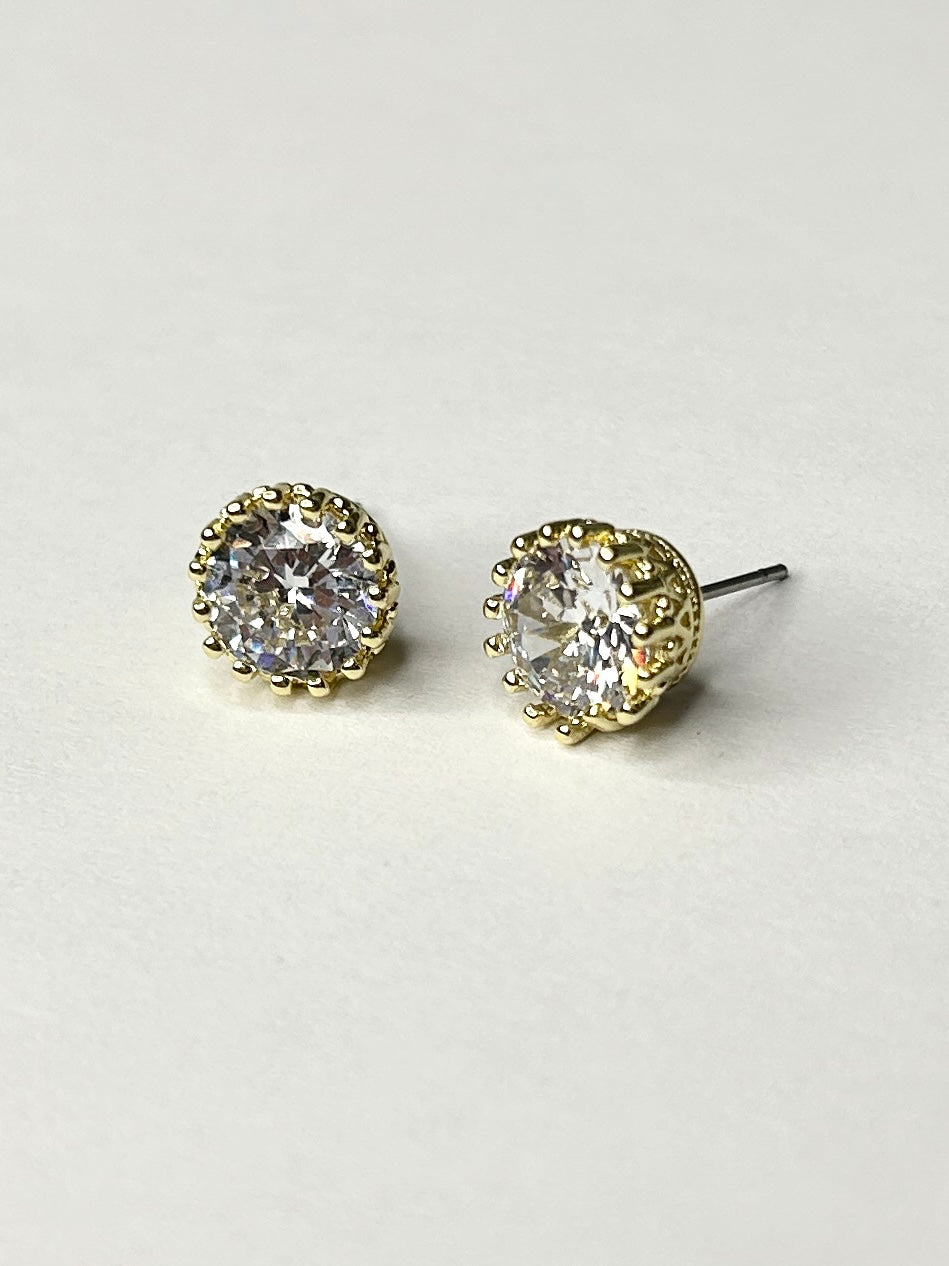 Diamante Gem Stone Set In Gold Stud Earrings 1068