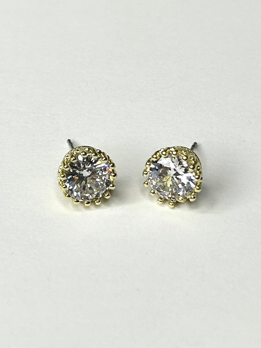 Diamante Gem Stone Set In Gold Stud Earrings 1068