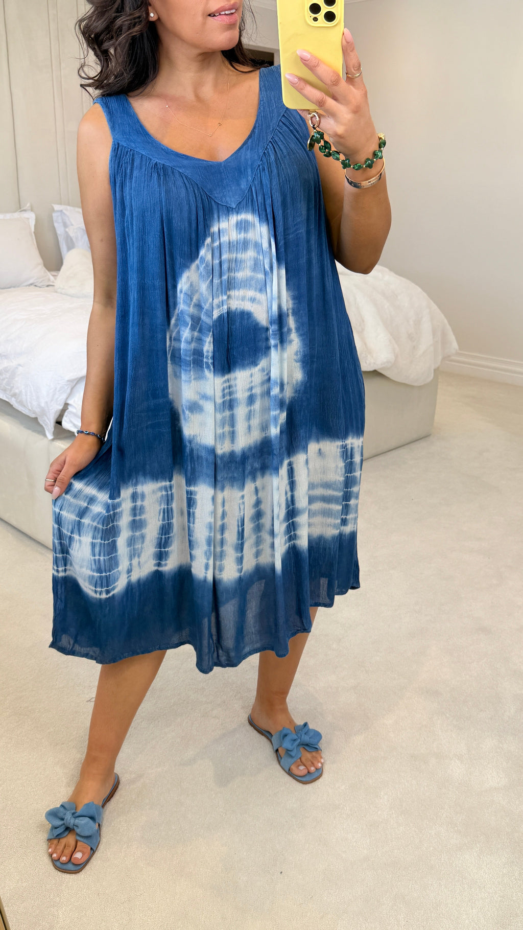 Tarrine Tie Dye V Neck Loose Fit Denim Dress