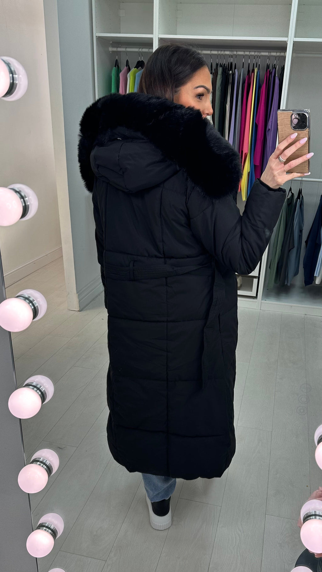 Dixy Faux Fur Hooded Belted Coat